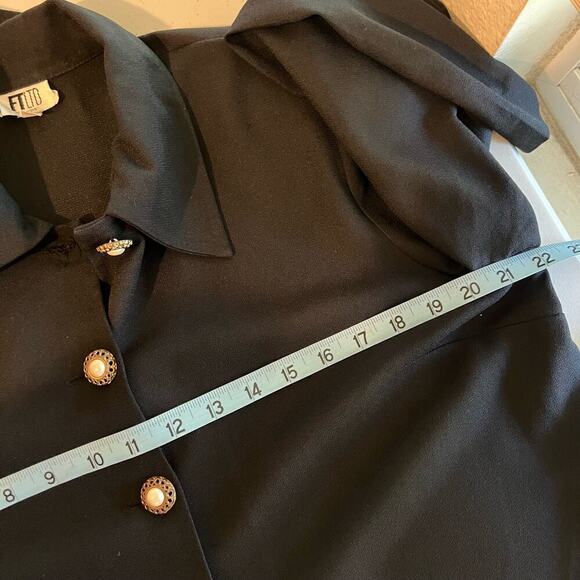 FTLTD Black Vintage 90s Fringe Trim Gold Button Front Cropped Blazer Jacket USA - Picture 10 of 13